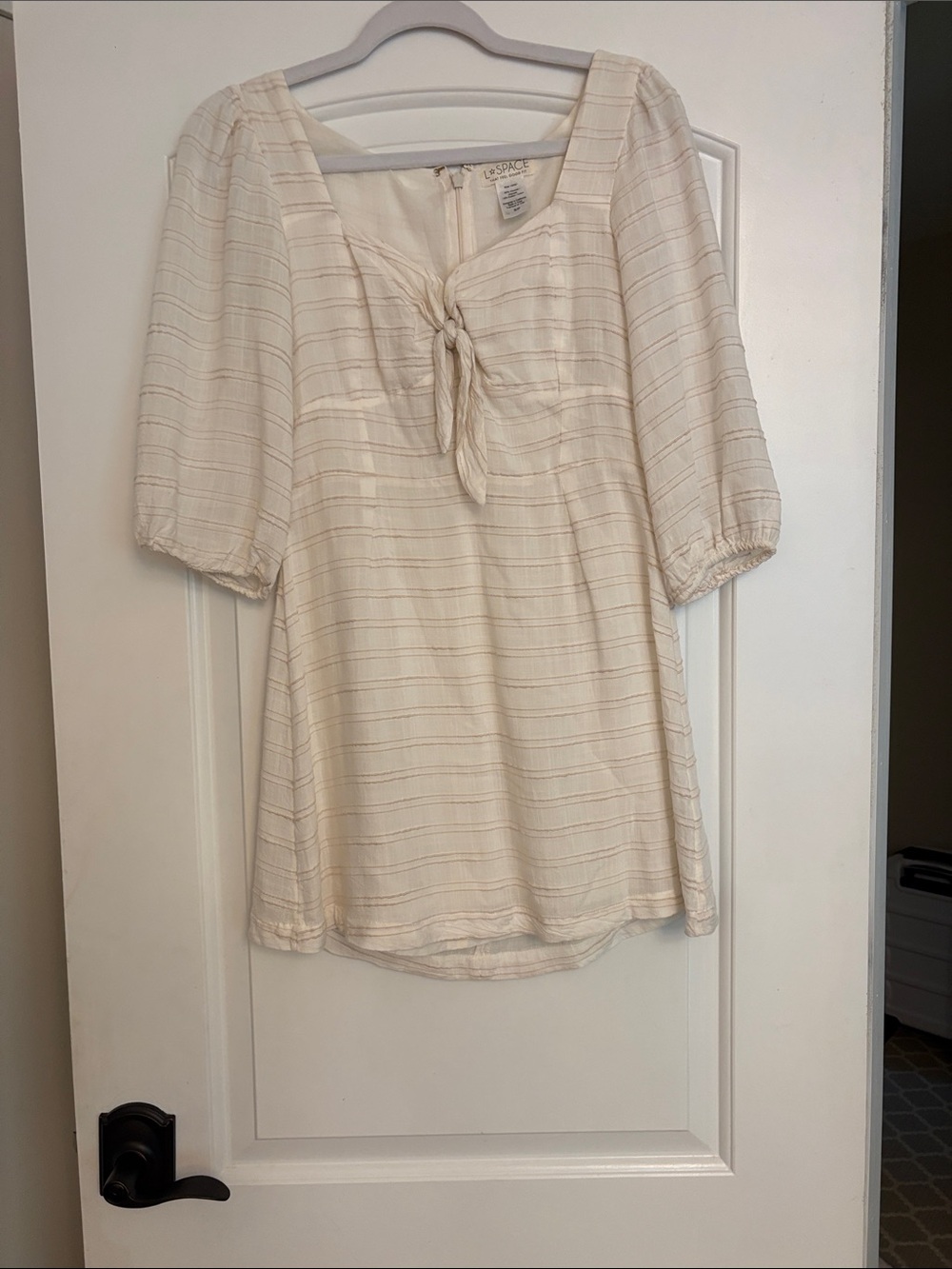 L*SPACE  Ivory Tie-Front Peasant Blouse
